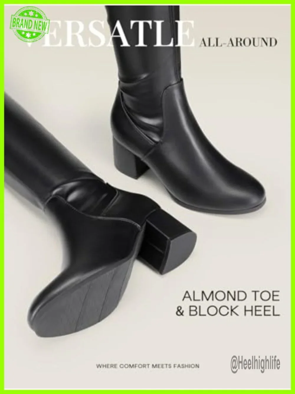 Thigh High Chunky Heel Boots, Over the Knee Stretch Boots with Block Heel